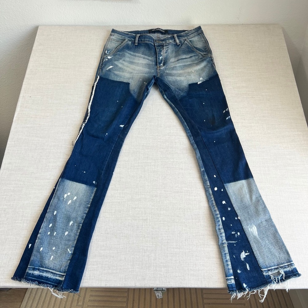 Valabasas Jeans Men 36 Stacked Leg Distressed Paint Carpenter Double Knee